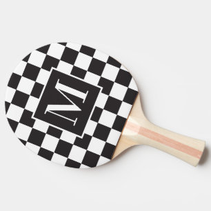 Black And White Sporty Chic Chequerboard Monogram Ping Pong Paddle