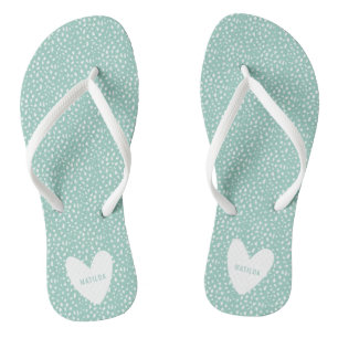 Black and white spot with heart personalised flip flops