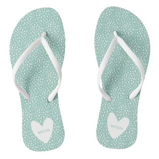 Black and white spot with heart personalised flip flops (Footbed)
