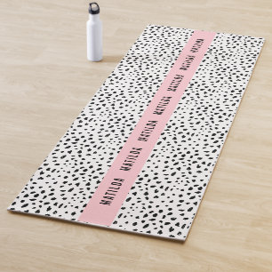 Black and white spot with pink stripe personalised yoga mat