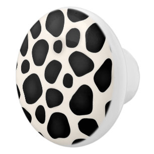 Black and white spots cow print ceramic knob