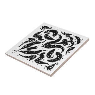 Black And White Spotted Wet Fish Abstract Art Tile