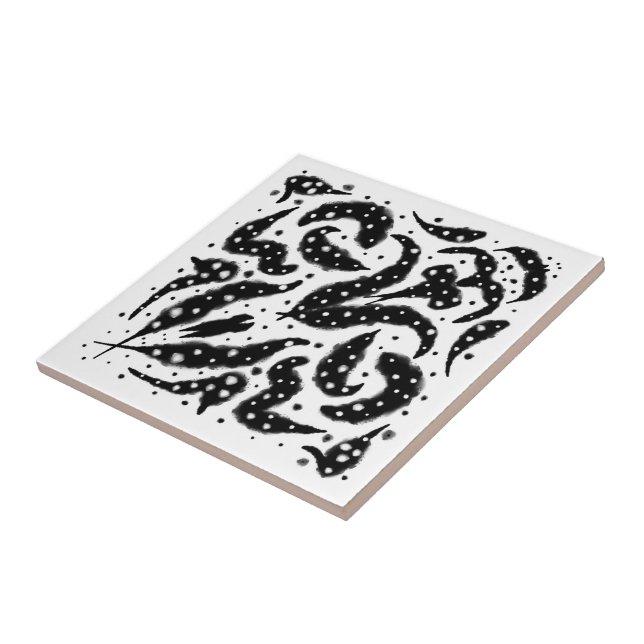 Black And White Spotted Wet Fish Abstract Art Tile (Side)