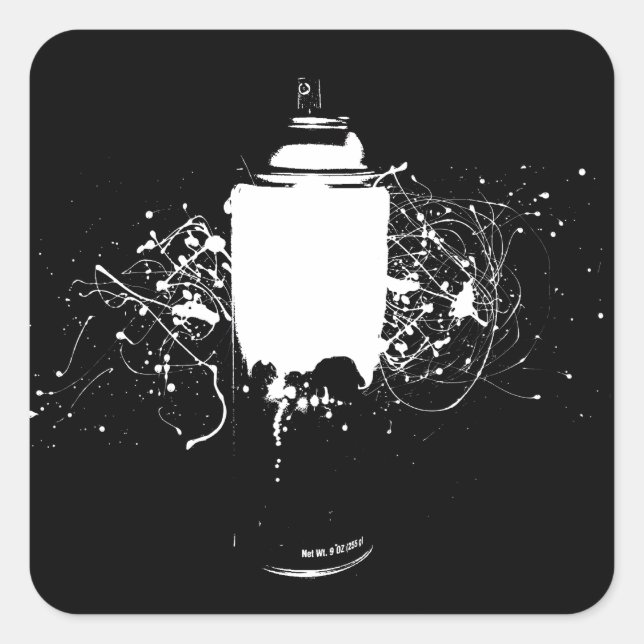Black and White Spray Paint Can Splatter Art Square Sticker (Front)