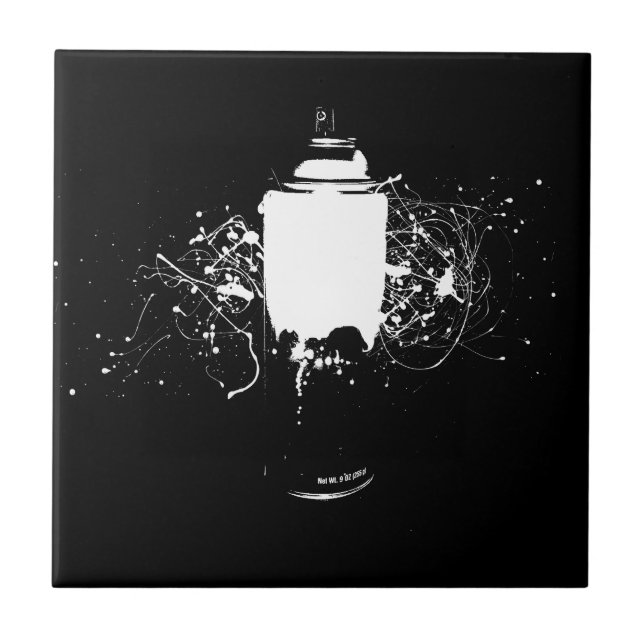 Black and White Spray Paint Can Splatter Art Tile (Front)