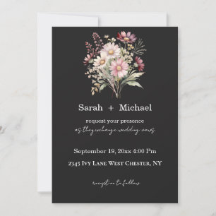 Black and White Spring Floral Wedding Invitation