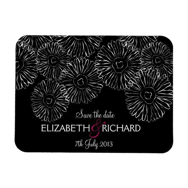 Black and white spring flowers "Save the date" Magnet (Horizontal)