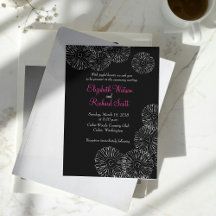 Black and white spring flowers wedding invitation