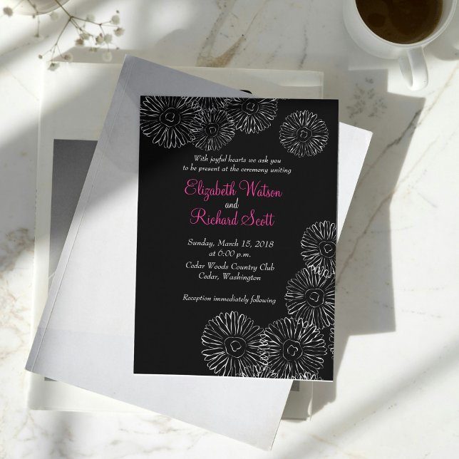 Black and white spring flowers wedding invitation (Creator Uploaded)