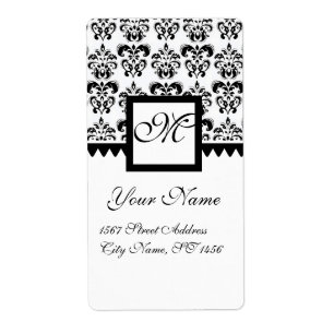 BLACK AND WHITE SQUARE DAMASK MONOGRAM,