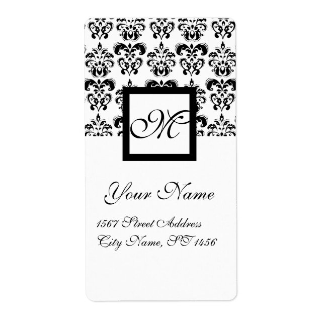 BLACK AND WHITE SQUARE DAMASK MONOGRAM, (Front)