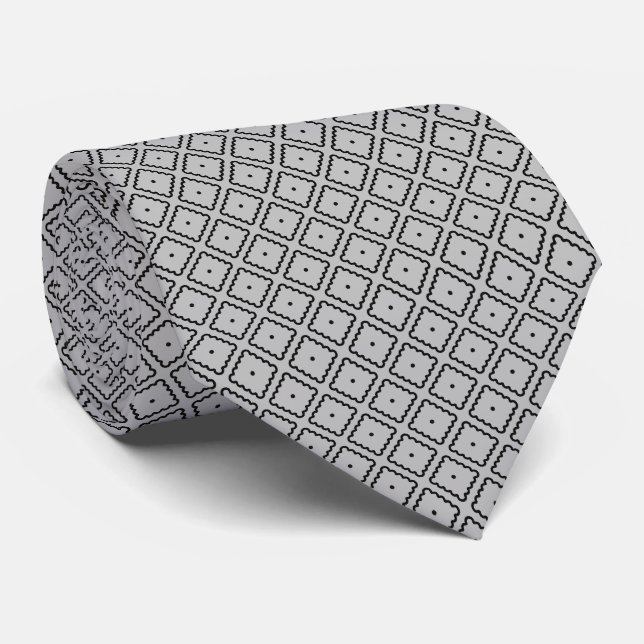 Black and White Square Dot Pattern Tie (Rolled)