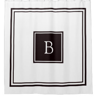 Black and White Square Frame Monogram Shower Curtain