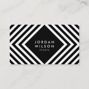 Black and White Square Lines Minimalist Geometric Business Card