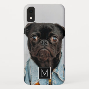 Black and White Square Monogram add your photo iPhone XR Case