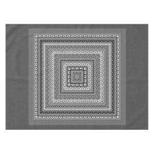 Black and white square scarf with ethnic ornament tablecloth