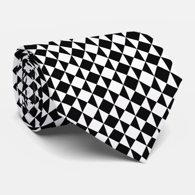 black and white square strip geometrical pattern tie (Rolled)