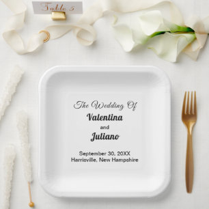 Black and White Square Wedding Paper Plates