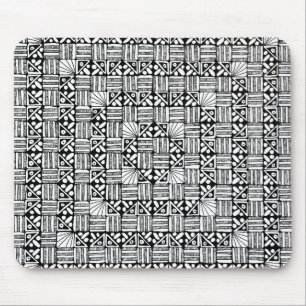 Black and White Squares and Stripes Pattern Design Mouse Mat