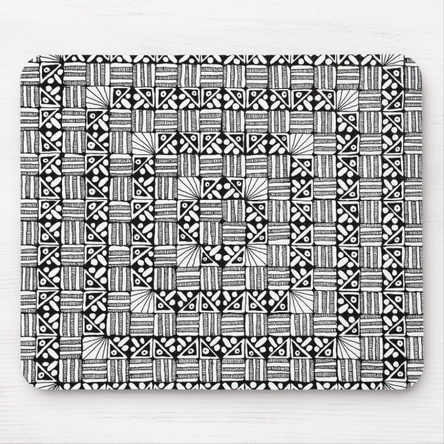 Black and White Squares and Stripes Pattern Design Mouse Mat (Front)