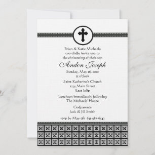 Black and White Squares Cross Invitation