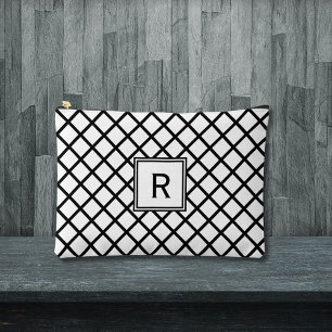 Black and white squares geometrical pattern accessory pouch