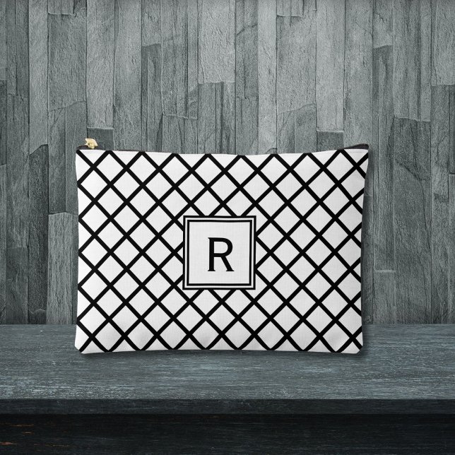 Black and white squares geometrical pattern accessory pouch (Creator Uploaded)