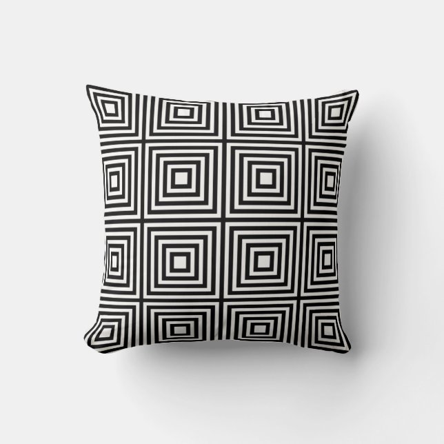 Black and White Squares in Squares Cushion (Front)