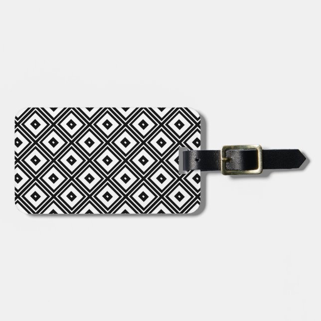 Black and White Squares Luggage Tag (Front Horizontal)