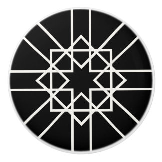 Black and white squares stars geometric  ceramic knob