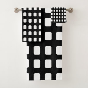 Black and White Squares Trendy Bath Towel Set