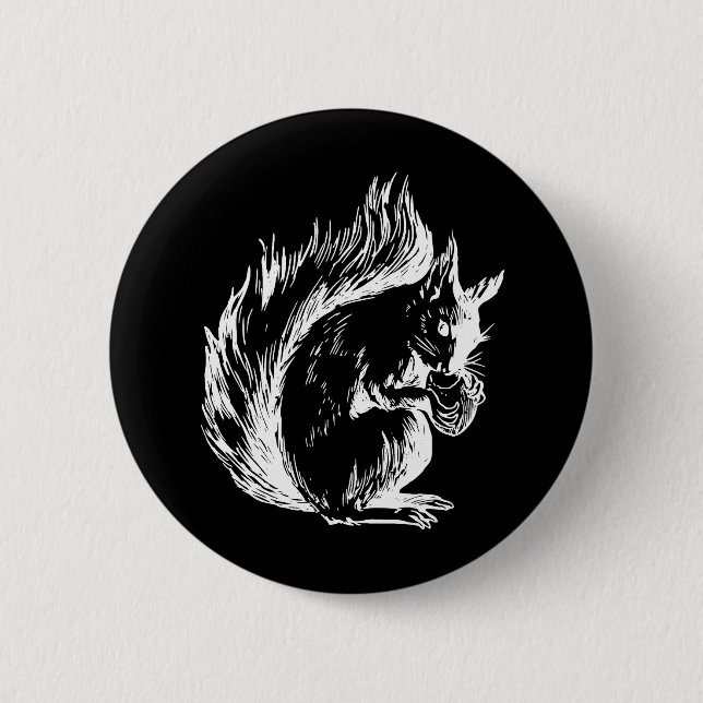 Black and White Squirrel Art 6 Cm Round Badge (Front)