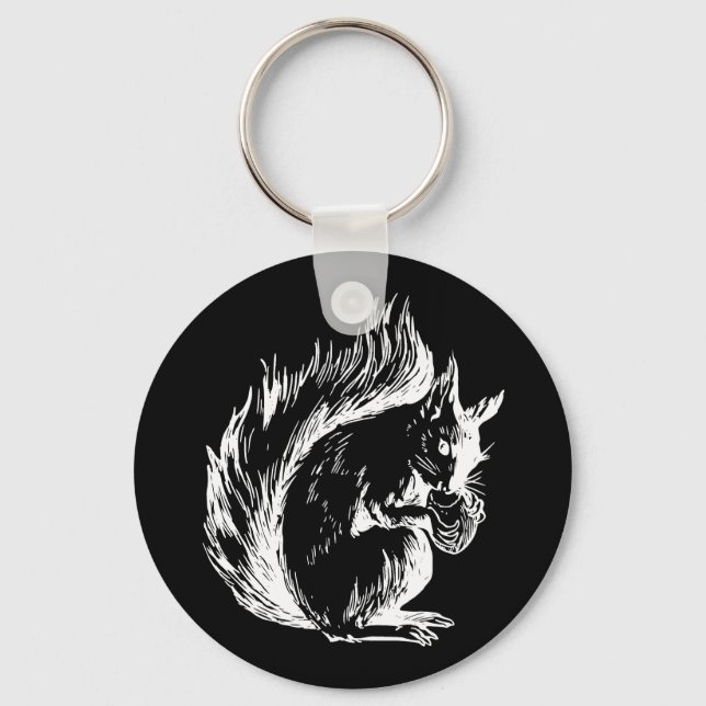 Black and White Squirrel Art Key Ring (Front)