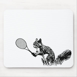 Black and White Squirrel With Tennis Racquet Mouse Mat