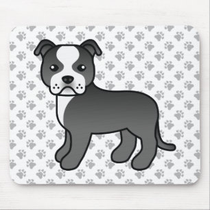 Black And White Staffie Cute Cartoon Dog & Paws Mouse Mat