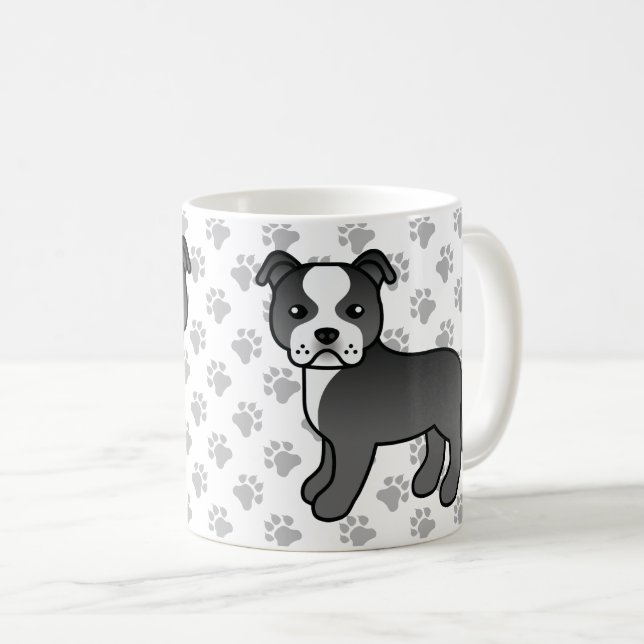 Black And White Staffordshire Bull Terrier Dog Coffee Mug (Front Right)