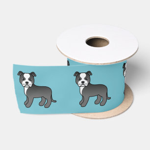 Black And White Staffordshire Bull Terrier Dog Satin Ribbon