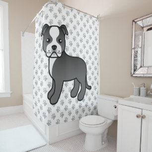 Black And White Staffordshire Bull Terrier Dog Shower Curtain
