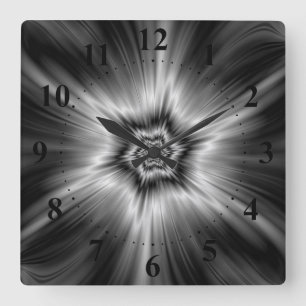 Black and White Star Burst Square Wall Clock