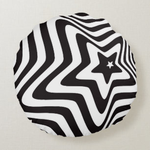 Black and White Star Illusion Round Pillow – Optic