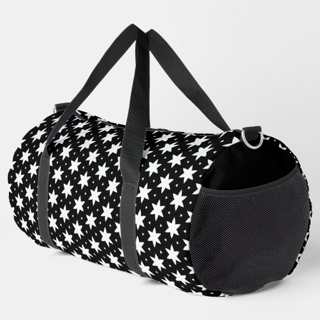 Black and White Star Pattern  Duffle Bag (Right Corner)
