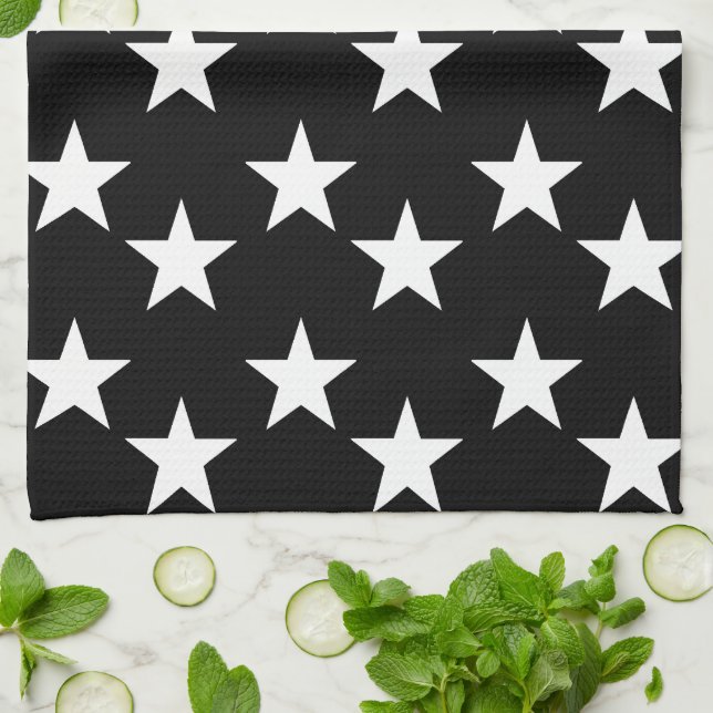 Black and White Star Print Kitchen Towel (Folded)