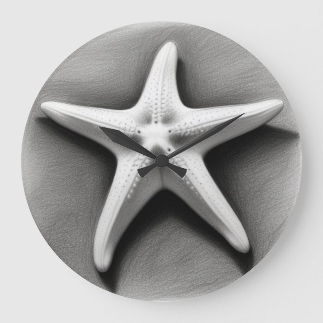 Black and White Starfish Large Clock (Front)