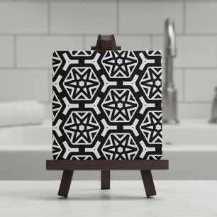 Black and White Stars and Hexagons Pattern Tile