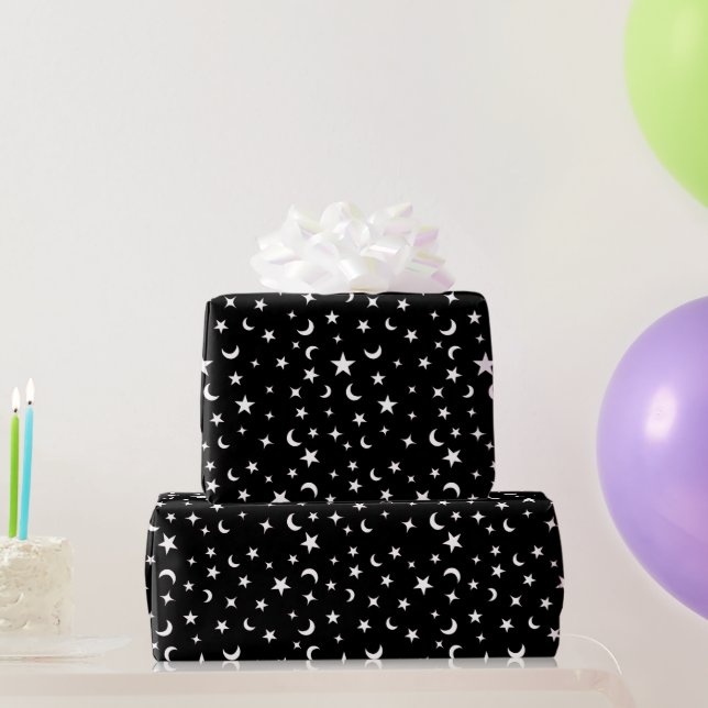 Black and White Stars and Moons Wrapping Paper (Party Gifts)