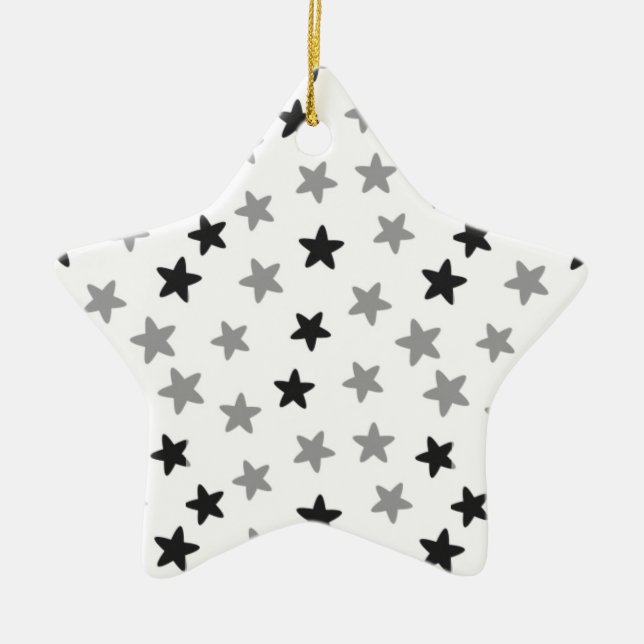 Black and White Stars Ceramic Tree Decoration (Front)