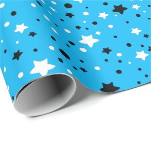black and white stars on aqua wrapping paper