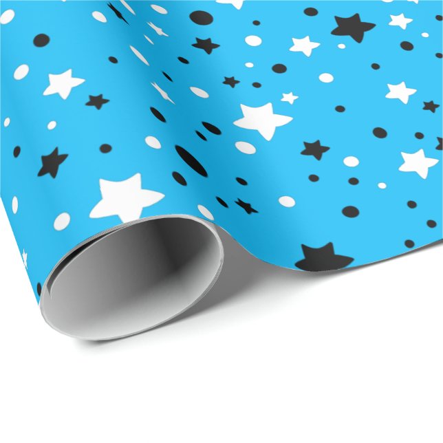 black and white stars on aqua wrapping paper (Roll Corner)