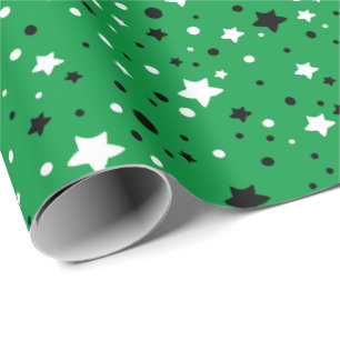 black and white stars on green wrapping paper