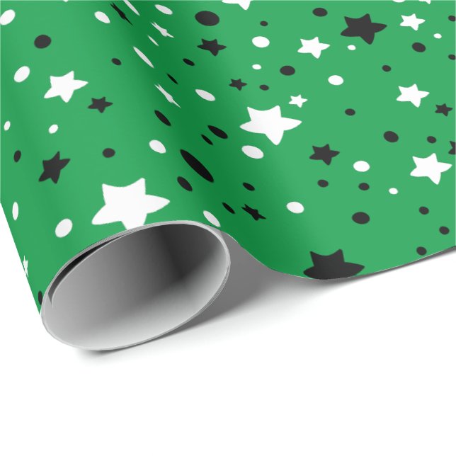 black and white stars on green wrapping paper (Roll Corner)